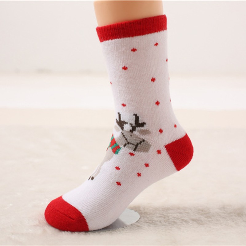 1 Pair Spring Winter Autumn Baby Girls Boys Kids Socks Children Striped Terry Snowflake Elk Santa Claus Christmas Bear