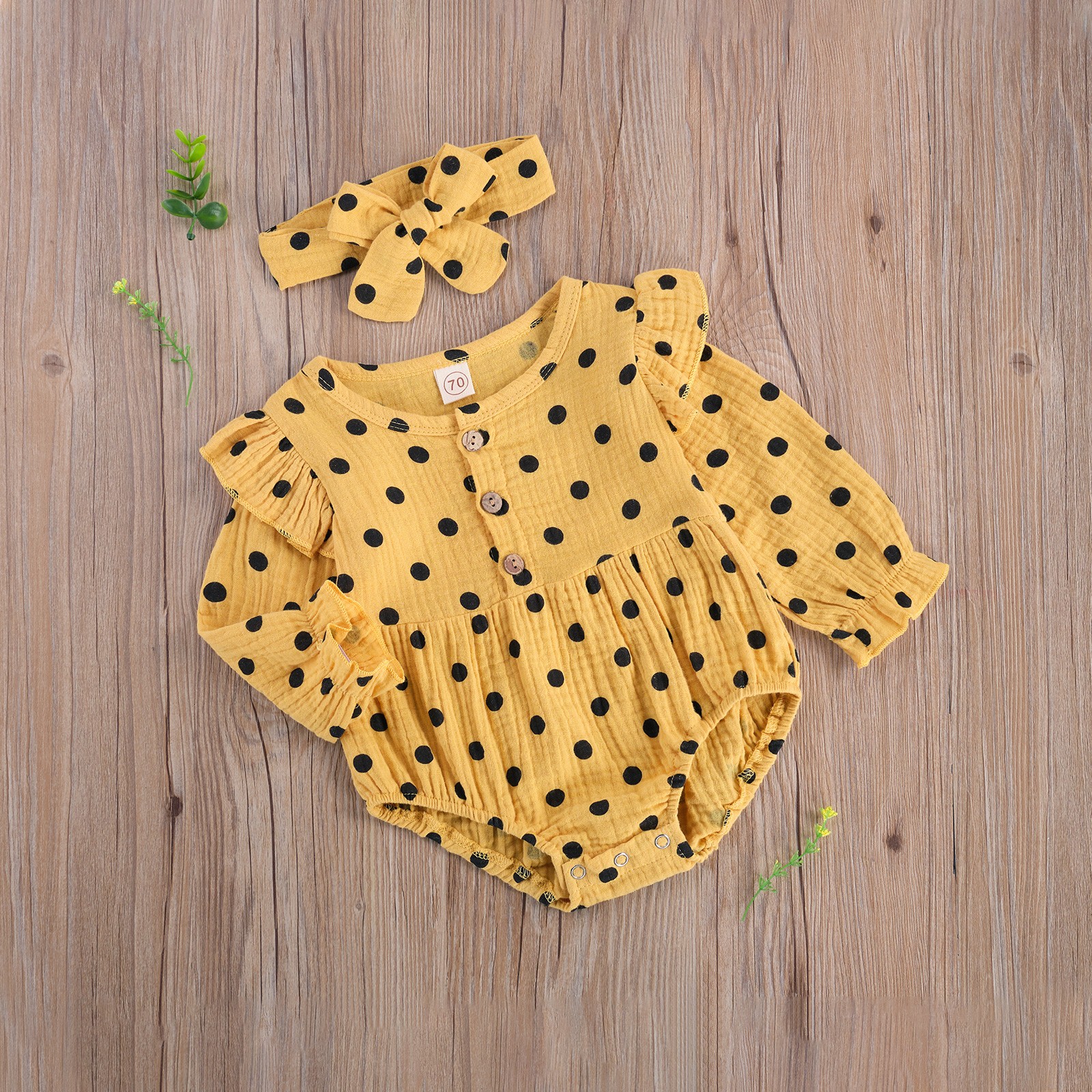 Ma & Baby- Baby Dotted Jumpsuit 0-24 Months Newborn Rompers Long Sleeve Cute Baby Clothes