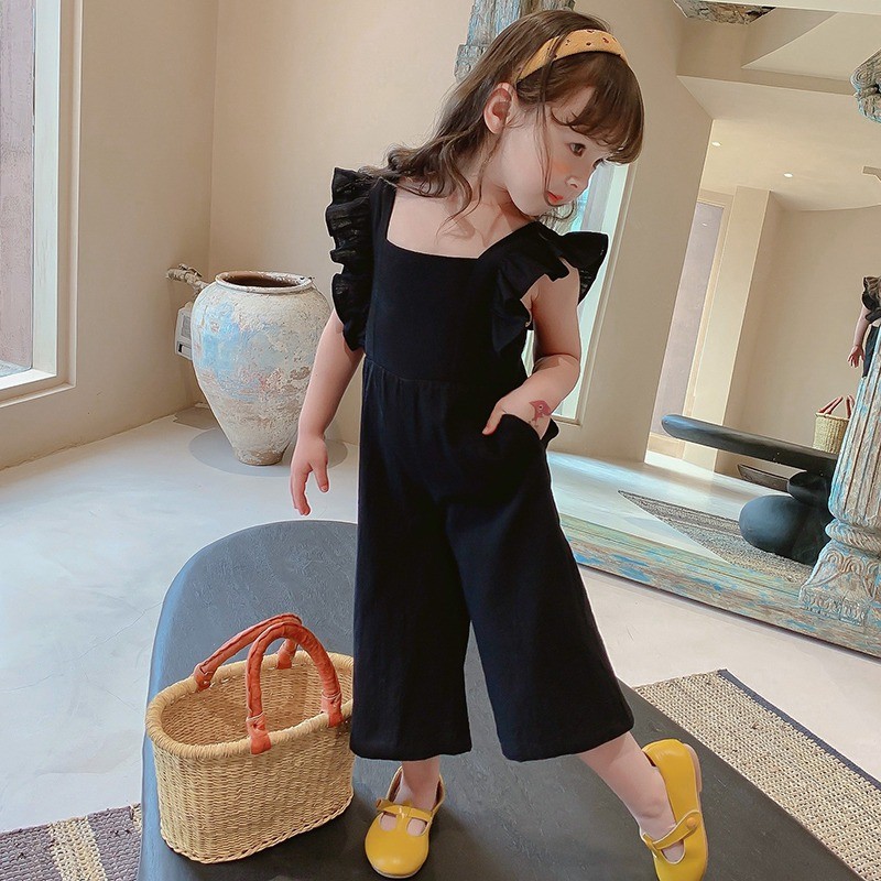 Summer Korean Cute Girls Jumpsuit Toddler Kids Open Back Sleeveless Clothes Wide Leg Pants