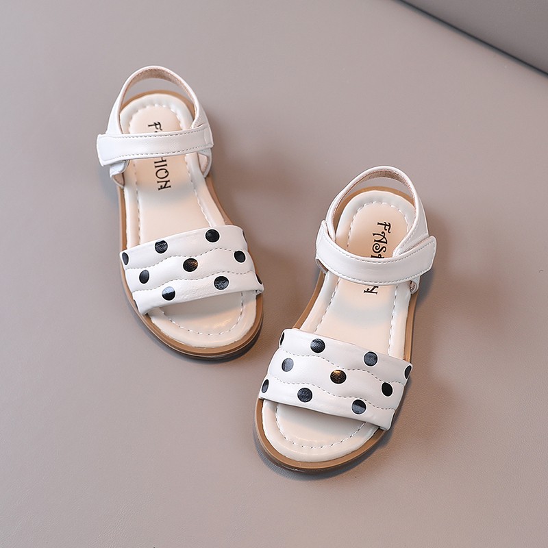 Girls Summer Sandals Polka Dot Concise Style Breathable Sewing 21-36 Toddler Baby Girl Sliders Soft Pu Leather Kids Flats