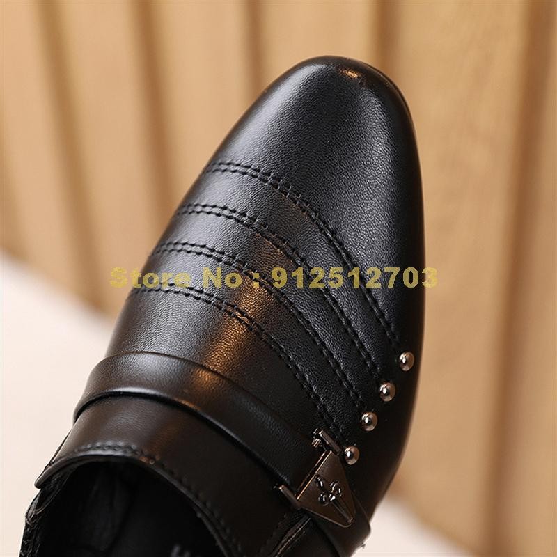 Autumn boys leather solid color soft bottom kids performance fashion rivet boys dress shoes