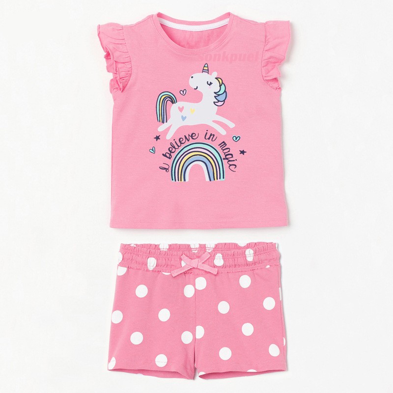 Unicorn kids sets 2022 summer girl cotton short sleeve elastic waist shorts suits children princess casual T-shirt clothing set