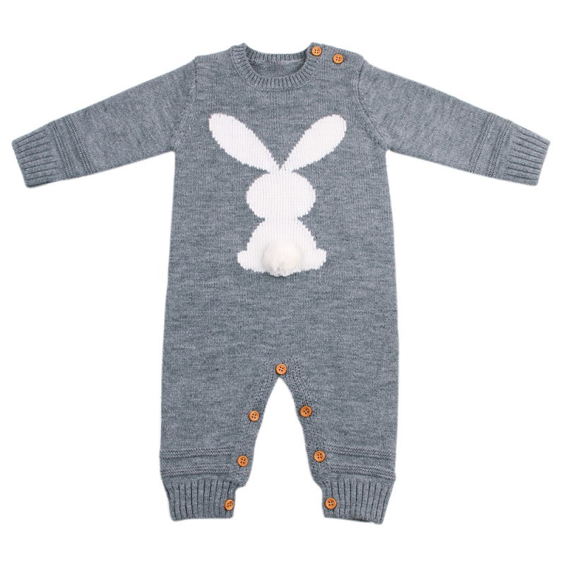 0-24M Newborn Cute Knitted Bunny Tail Patchwork Romper for Baby Boys Girls Weave Long Sleeve Jumpsuit Outfits Clothes