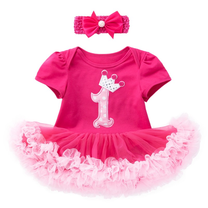 2022 Newborn Baby Girl Rose Rompers Infant Baby First Birthday Party Clothes Summer Girl Dress Princess and Wedding FY03171