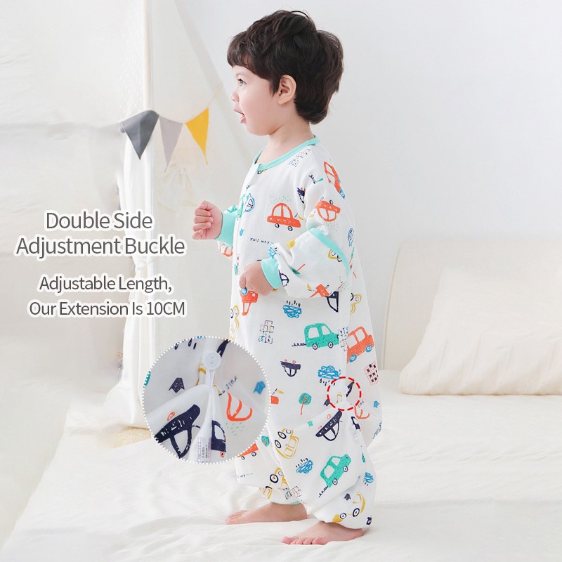 Cartoon Baby Sleeping Bag Kids Pajamas Double Gauze Pure Cotton Long Sleeve Children Zip Sleeping Bag Spring Summer for 1-5Y