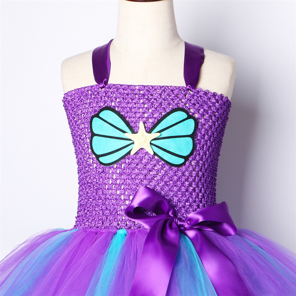 Mermaid Tutu Dress for Girls, with Headband, Birthday Party Dress, Shell, Starfish, Kids Princess Costume