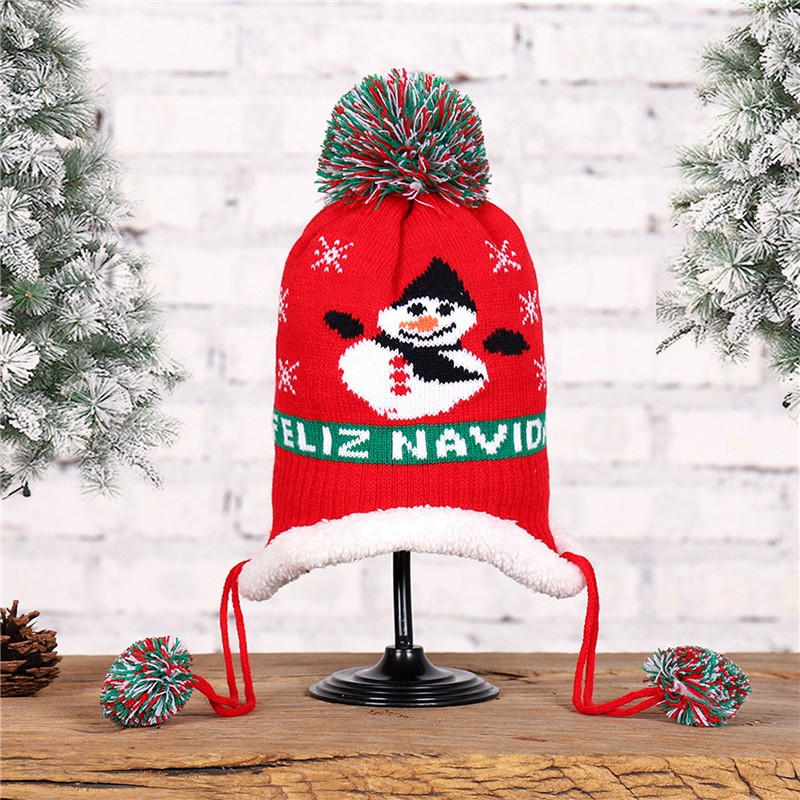 Baby Christmas Knitted Hat Pom Crochet Toddler Knitted Winter Beanie Cute Pompom Santa Claus Kids Warm Cap