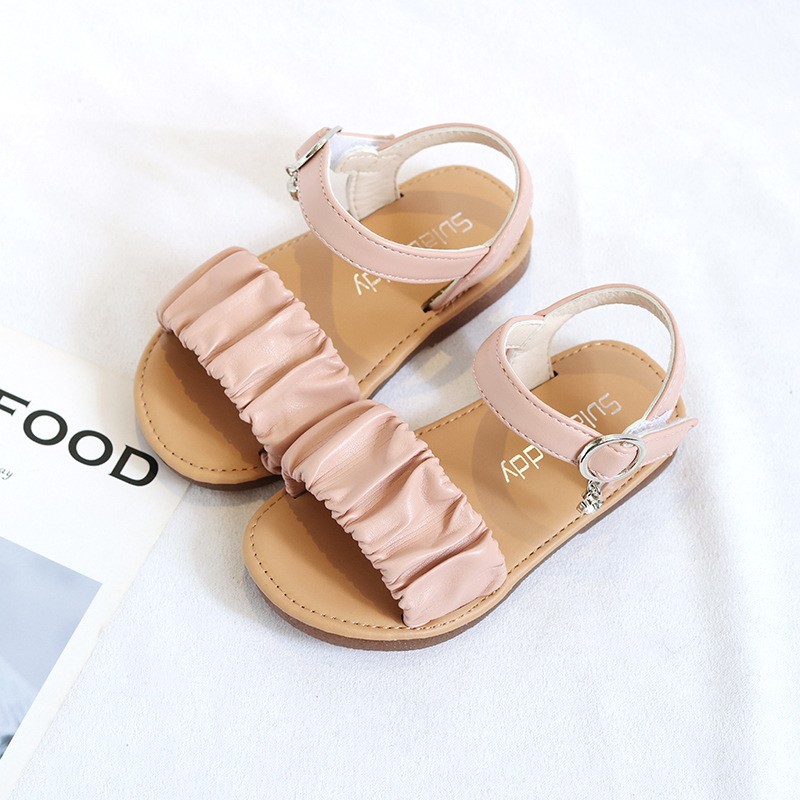 Brand Design Pleated Upper Little Girls Sandals 2022 Summer School Kids Sandals Girls Princess Beautiful Holiday Beach Shoes F03173