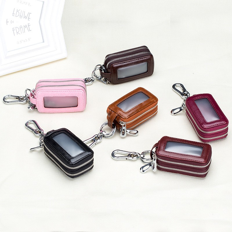 DIDE Vintage Car Genuine Leather Mini Key Bag Coin Purse Wallets Men Women Keys Organizer Keychain Double Zipper Key Cover