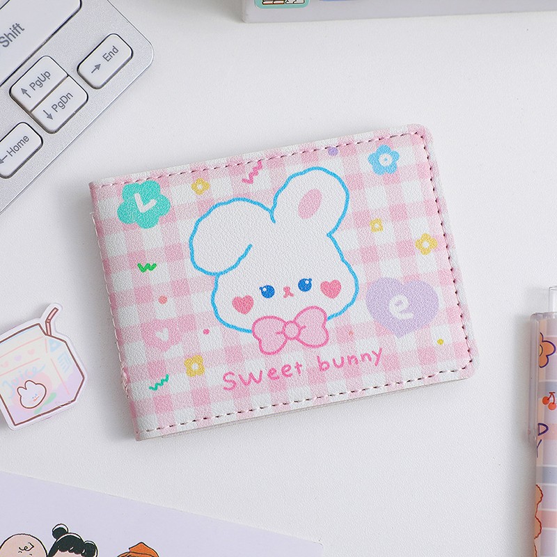 Kawaii Cat Leather Card Wallet for Women Cute Rabbit Cards Driver License Holder Credit Card Protective Sleeve 4 Card Slots