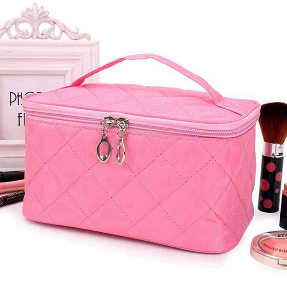 Women Travel Cosmetic Bags Diamond Lattice Zipper Men Makeup Bags Organizer Beauty Cosmetic Bag Bath Wash Make Up Kits