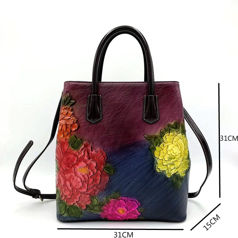 MOTAORA Retro Women Bag Vintage Bucket Shoulder Bags for Women 2022 New Handmade Embossed Leather Handbag Floral Tote Bag Female