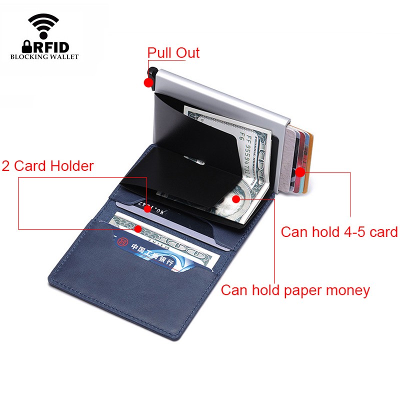 DIENQI - Genuine Leather Rfid Card Holder for Men and Women, Metal Credit Card Case