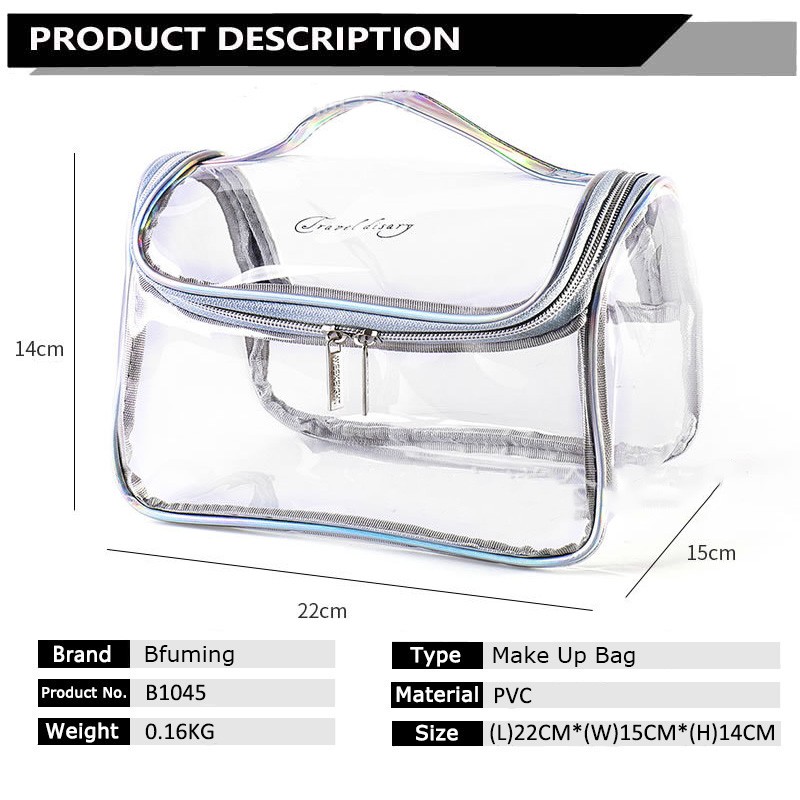 Bfuming Fashion Portable Makeup Bag for Women PVC Transparent Waterproof Large Capacity Travel Cosmetic Storage Bag