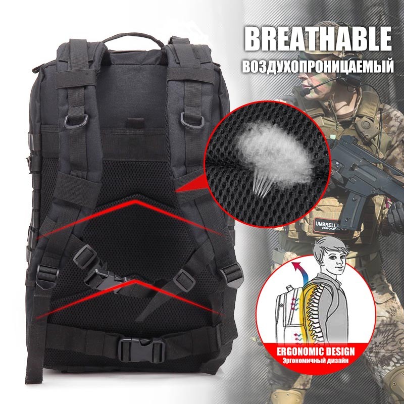 50L Capacity Men Army Military Tactical Large Backpack Waterproof Outdoor Hiking Camping Travel 3D Backpacks For Men