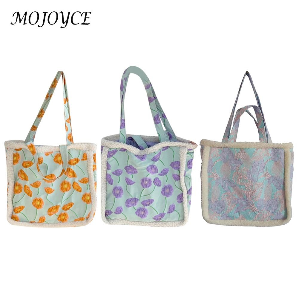 Female retro fluffy embroidery flower bag jacquard canvas square garment bags crossbody bag for Christmas gifts