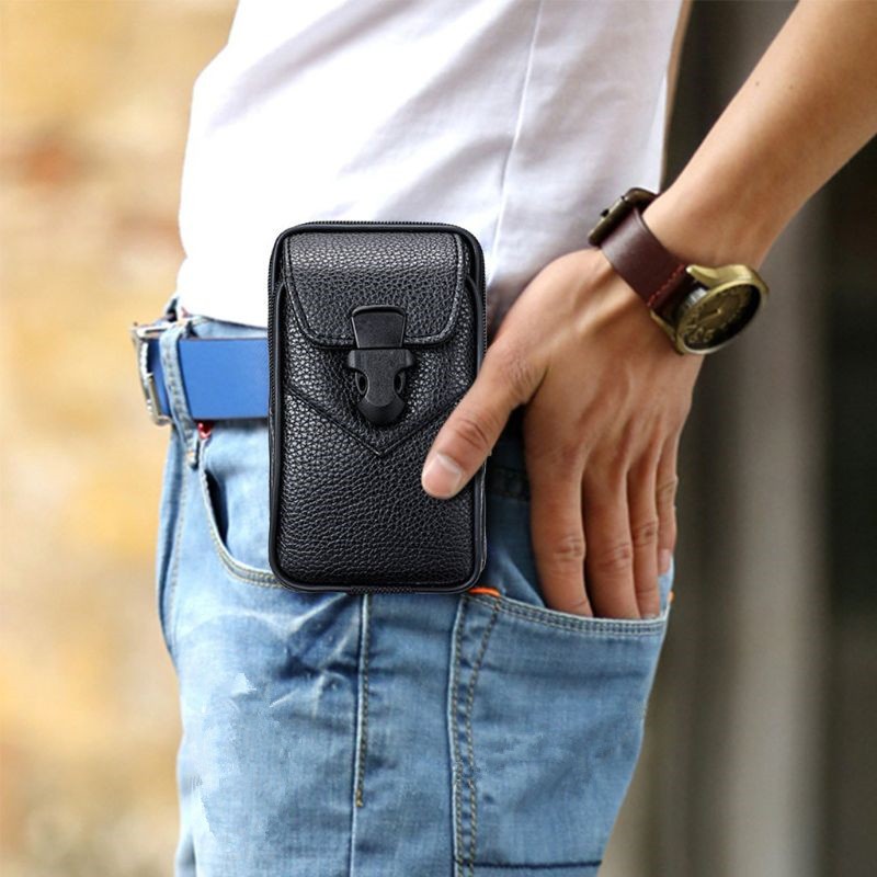 Unisex PU Leather Classic Waist Bag, Phone Bag, Wallet, Hip Belt, Belt, Loop, Wallet