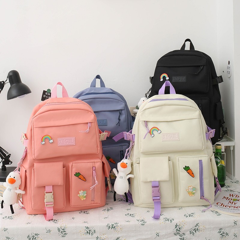 4pcs sets canvas school bags for teenage girls women backpack canvas kids primary school bag college student laptop bags
