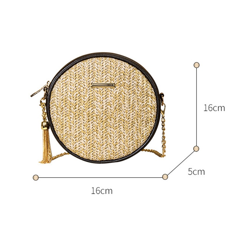 New Fashion Round Straw Bag Vintage Handmade Woven Shoulder Bag Summer Holiday Casual Bags Female Handbag Crossbody Bag Women