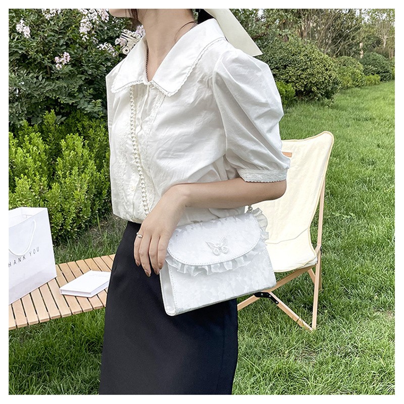 Retro Crossbody Bags for Women Vintage Lace Pearl Chain Ladies Small Square Shoulder Bag Female Clutch Purse Bags Sac Femme