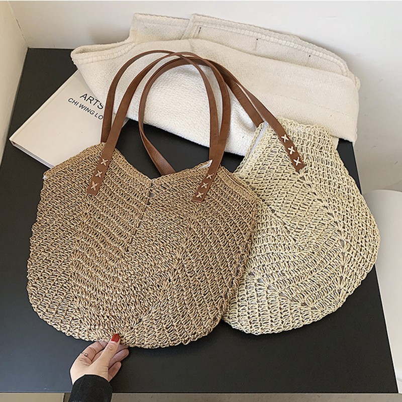 Straw Shopper Summer Bag Casual Large Capacity Hollow Woven Women Beach Ladies Tote Handbags High Design Fashion Travel Shoulder Bag