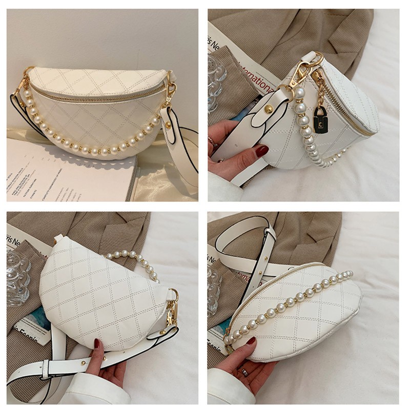 Pearl Chain Wasit Bags Crossbody Bag For Women Handbag Women Leather Fanny Pack Luxury Design Chest Bags