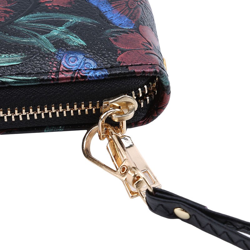 Women Long Wallet Leather Retro 3D Embossing Rose Dragonfly Clutch Butterfly Bag Women Large Capacity Zipper Luxury Hangbags