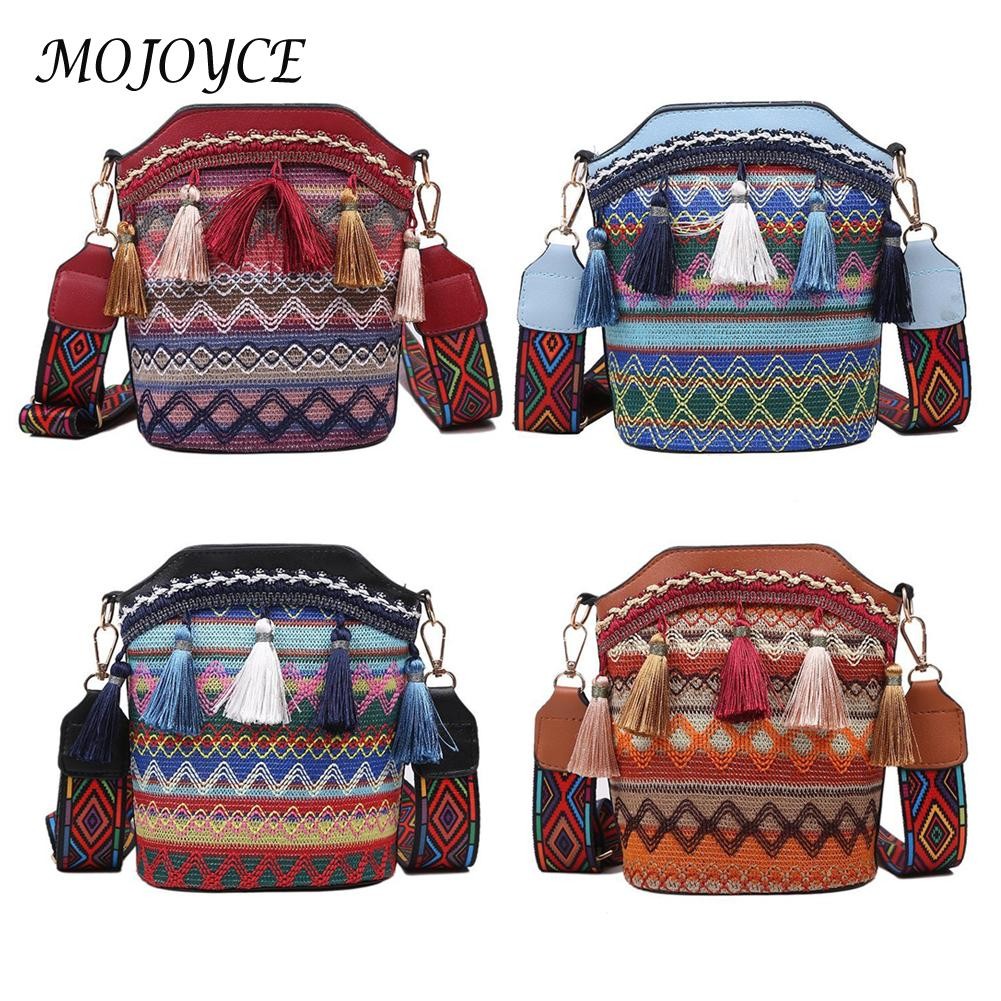 Women Shoulder Crossbody Bags Woven Tassel Small Bucket Handbags Women Messenger Handbags Ladies Bags