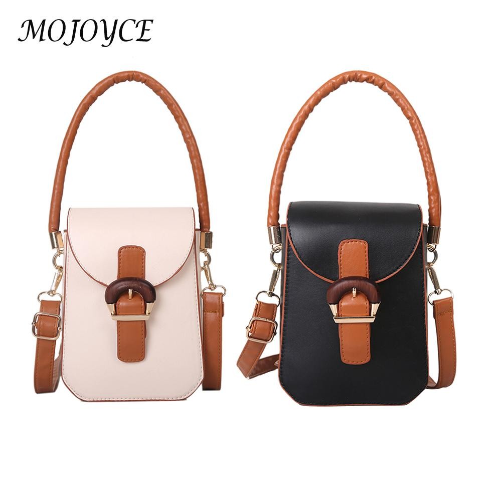 Women Saddle Bag Flap Small Shoulder Bag Simple Hit Color PU Leather for Outdoor Shopping Business Traveling