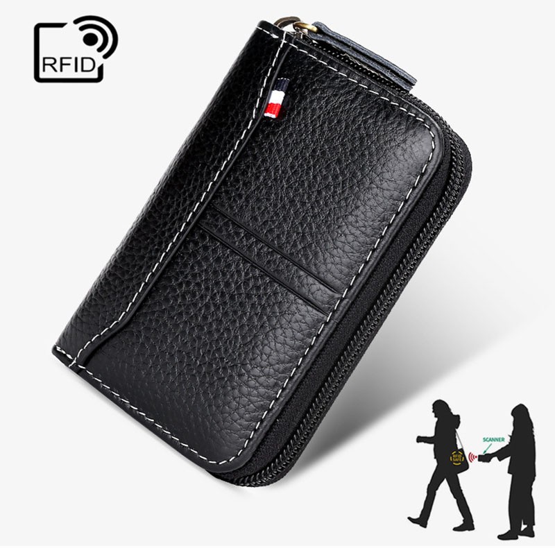 Men Business Card Holder Women Credit Card Holder Genuine Leather Bank Card Case Casual Zipper Wallet Rfid Coin Purse