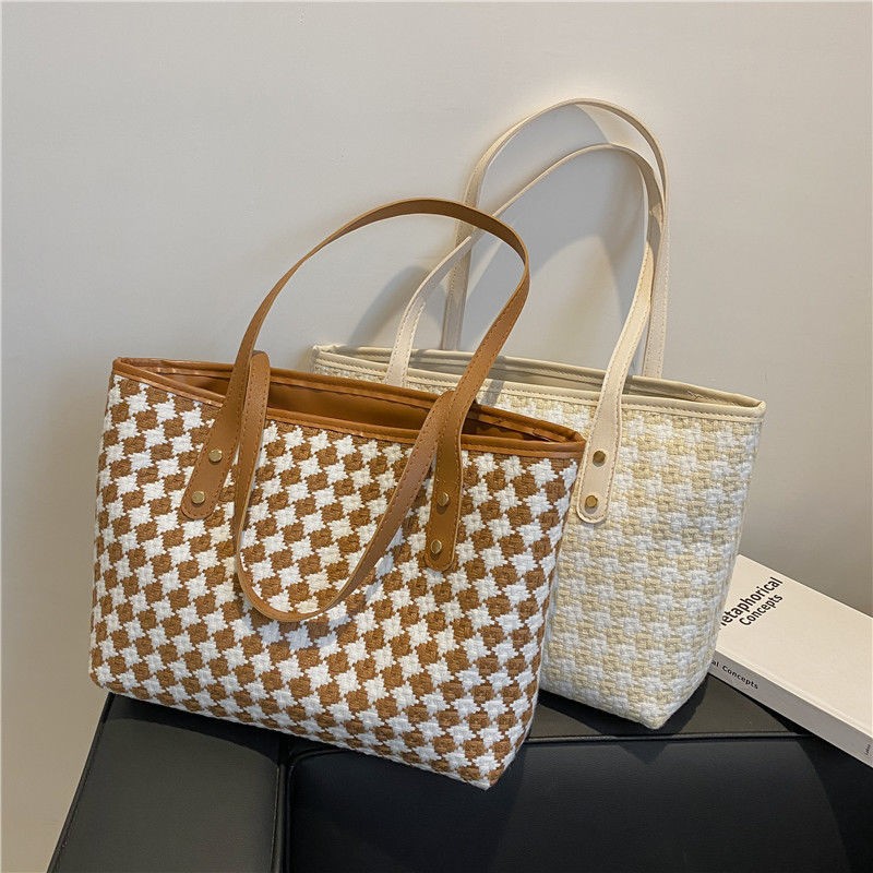 MBTI Fashion Plaid Women Shoulder Bag Classic Casual Tote Korean Tote Bag Elegant Femme Main Brief Vintage Bolso Mujer