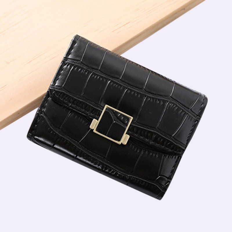 Leather women's wallet female short retro three-fold folding student version simple multi-card crocodile pattern coin purse