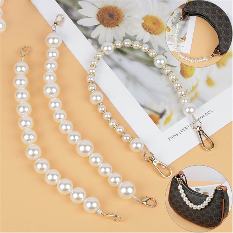 X7YA Artificial Pearl Purse Chain Handles For Handbag Shoulder Bag Strap Replacement