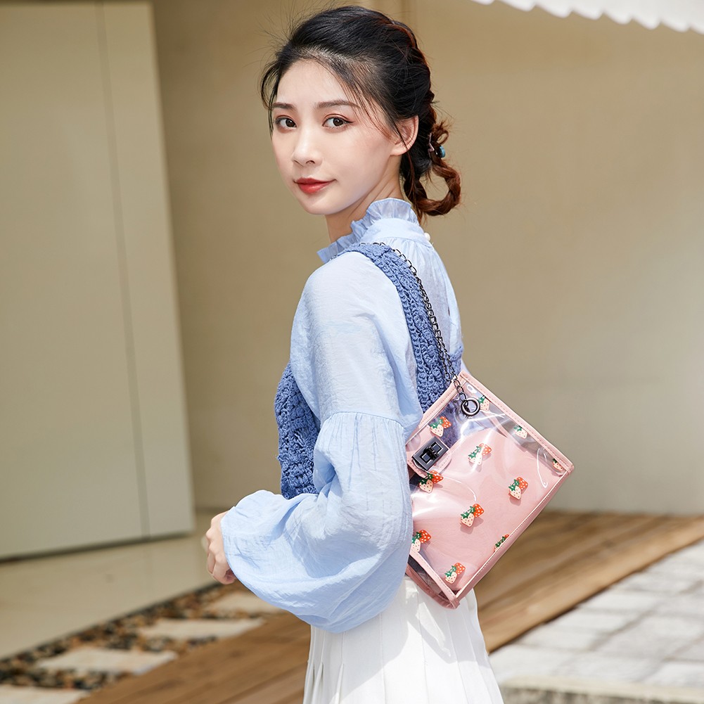 Women Small Small Square Package Transparent PVC Shoulder Bag Sweet Strawberry Designer Messenger Crossbody Clutch Wallet Handbags