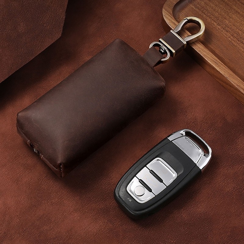 Men Crazy Horse Genuine Leather Key Wallet Coin Card Holder Money Bag With Keyring Zipper Pocket Car Mini Key Holder Purse