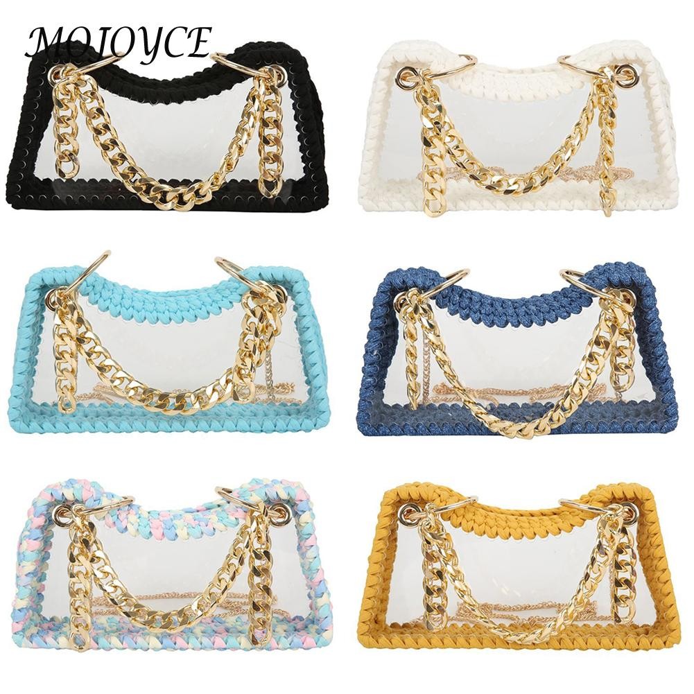 Summer Women Hand Woven Handbag Clear Waterproof Chain Shoulder Crossbody Bags Women Summer Wallet for Travel Shopping