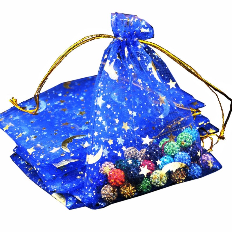 100pcs Moon Star Drawstring Organza Small Drawstring Bags Jewelry Gift Bag Pouch X7YA