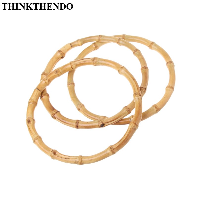 THINKTHENDO-مقبض دائري من الخيزران ، لحقيبة يد مصنوعة يدويًا ، وإكسسوارات حقائب DIY