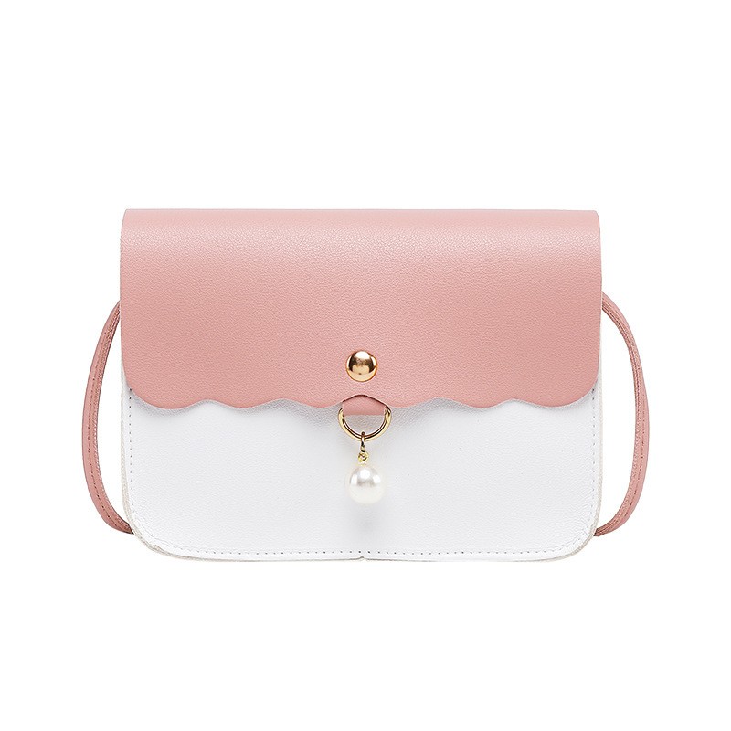 Fashion Simply PU Leather Crossbody Bag For Women Solid Color Shoulder Messenger Bag Lady Pendant Pearl Travel Small Handbag