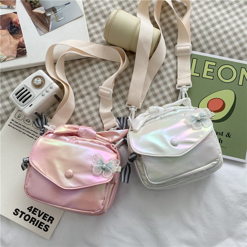 MBTI Candy Color Female Shoulder Bag Fashion 2022 Laser Crossbody Messenger Bag Japanese Kawaii Students Lace Butterfly Bags