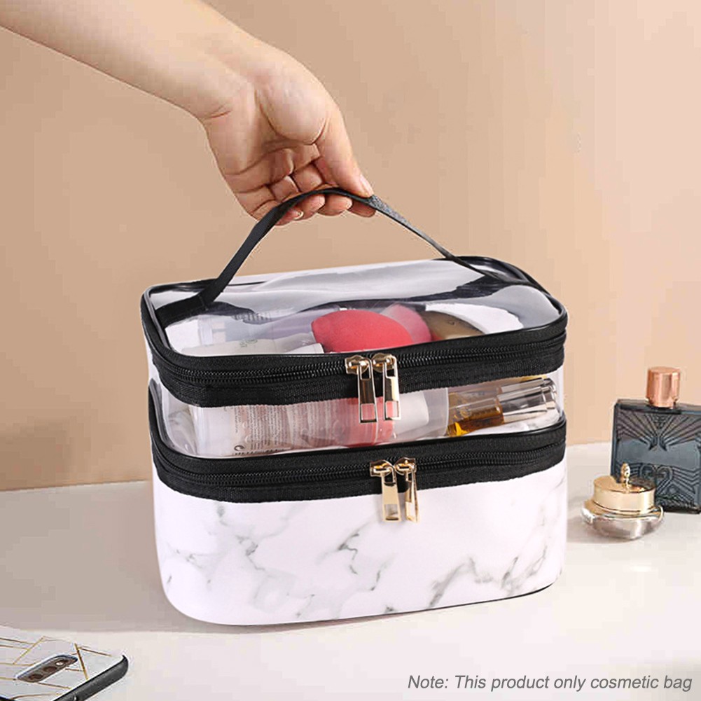 Makeup Bag Double Layer Cosmetic Case Travel Organizer Lipsticks Storage Reusable Marble Fashion Toiletry Clear Handbag Zipper