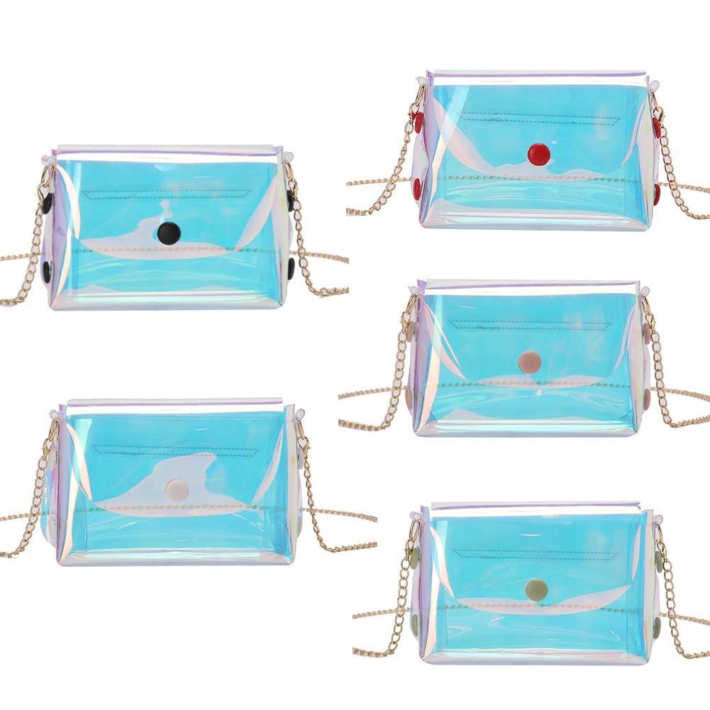 Women's laser crossbody bag PVC transparent waterproof messenger clutch tote bag for women girl outdoor shopping