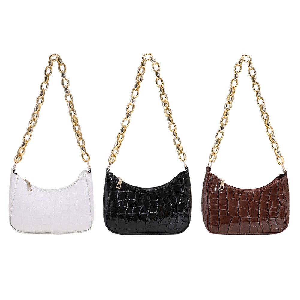 Ladies PU Leather Chain Shoulder Bag Women Underarm Bag Fashion Crocodile Pattern Zipper Shopping Handbag