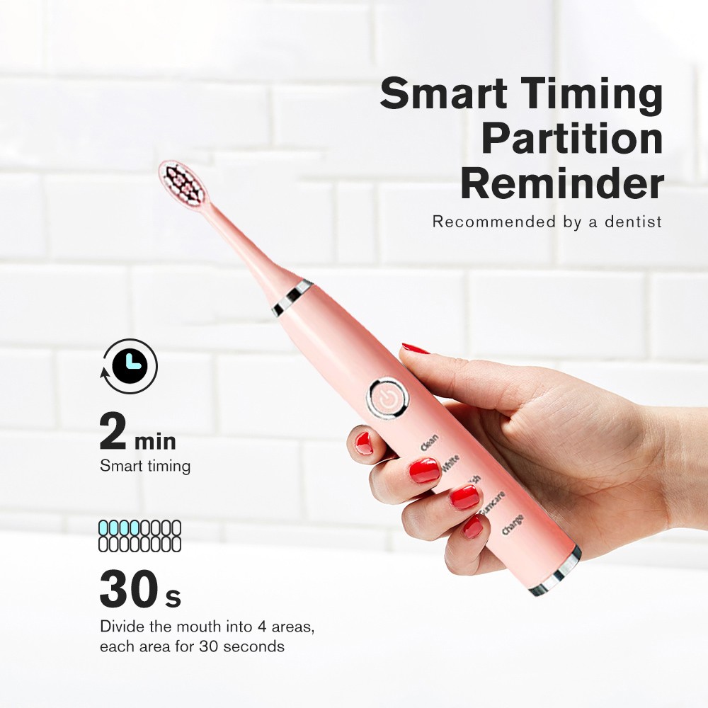 Newest Sonic Electric Toothbrush For Adult Kids Smart Timer Rechargeable Whitening Toothbrush IPX7 Waterproof 4 Brush Head