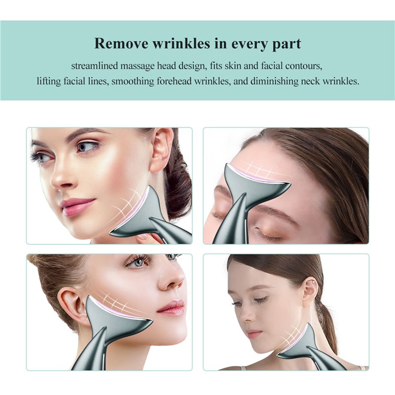 CkeyiN Microcurrent Neck Face Lift Machine 3 Color LED Photon Heating Therapy EMS Vibration Facial Slimmer Anti Wrinkle Massager