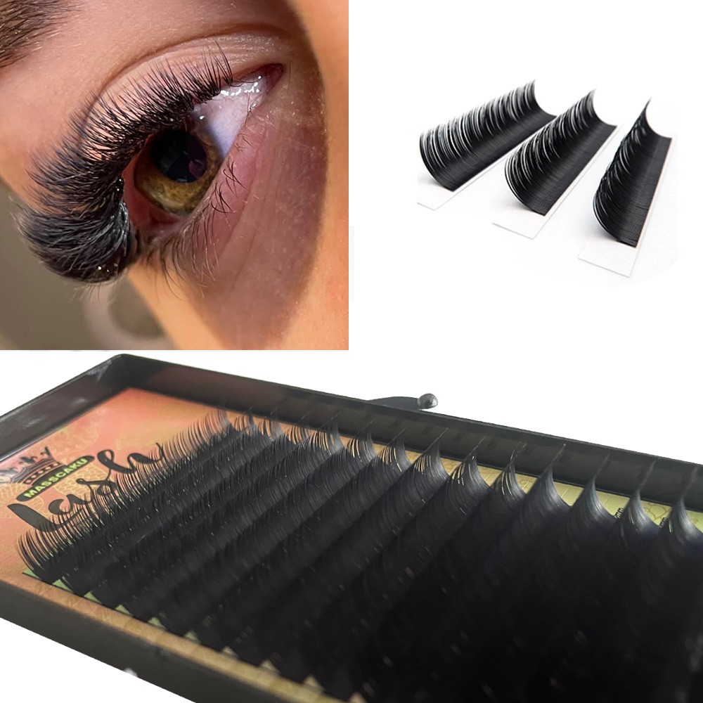 MASSCAKU - Natural False Mink Lashes, Single Extensions, Soft Lashes, 16 Rows/Pack, 8 to 16mm and Mix, Premium