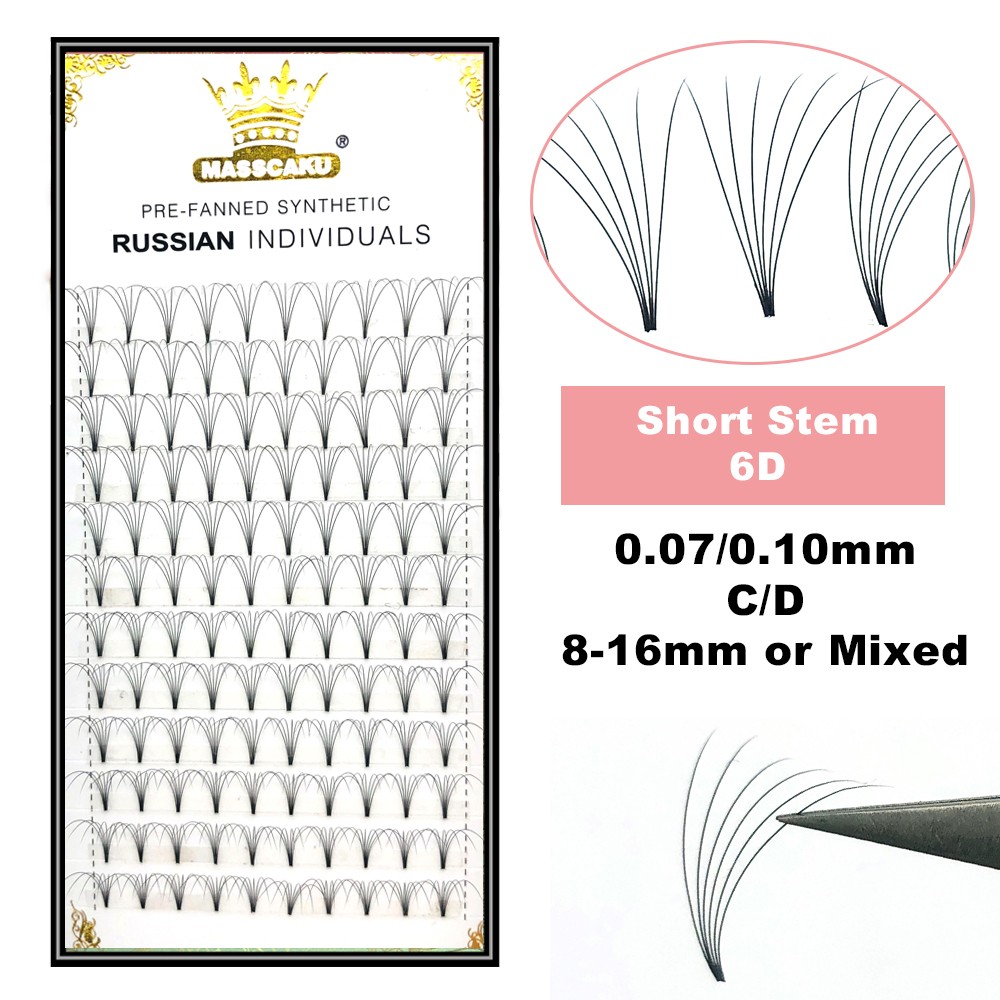 MASSCAKU Big Stock Pre-made Fans Short Stem Eyelashes Extension Dense Wide Fans 3d4d5d6d10d20d Lashes False Mink Eyelashes