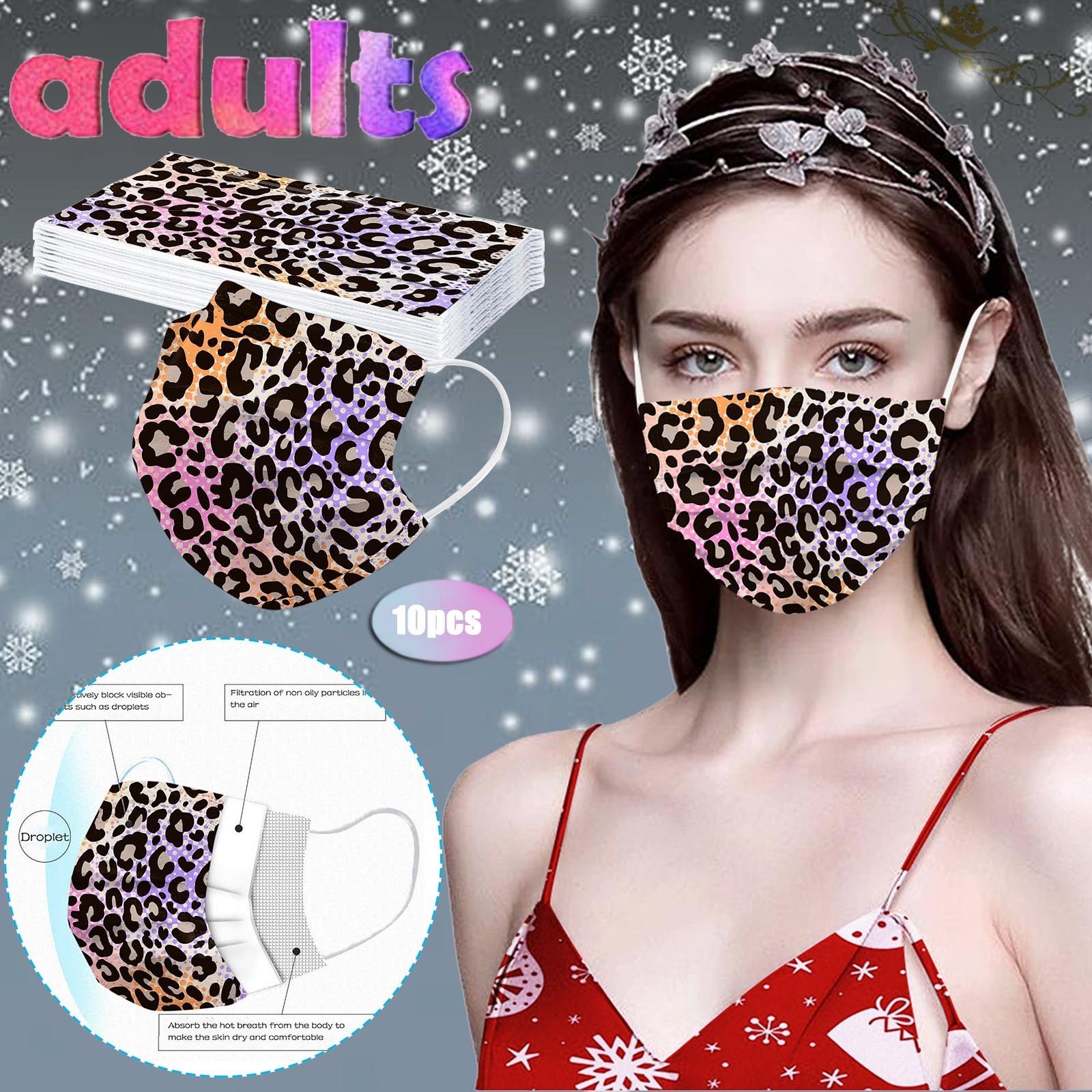 10pcs Unisex Adult Disposable Mask Leopard Fashion Printed Breathing Mask Outdoor Face Mask Mondkapjes mascarillas d7