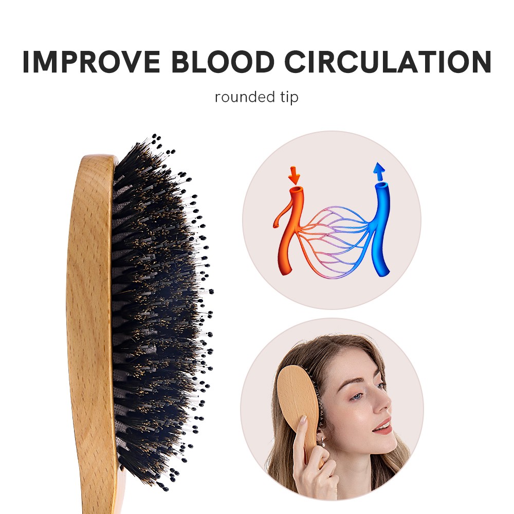 Miss Sally Wooden Hair Brush Anti-static Scalp Massage Comb With Boar Bristle Air Cushion Comb For Women Men Wet & Dry Hair