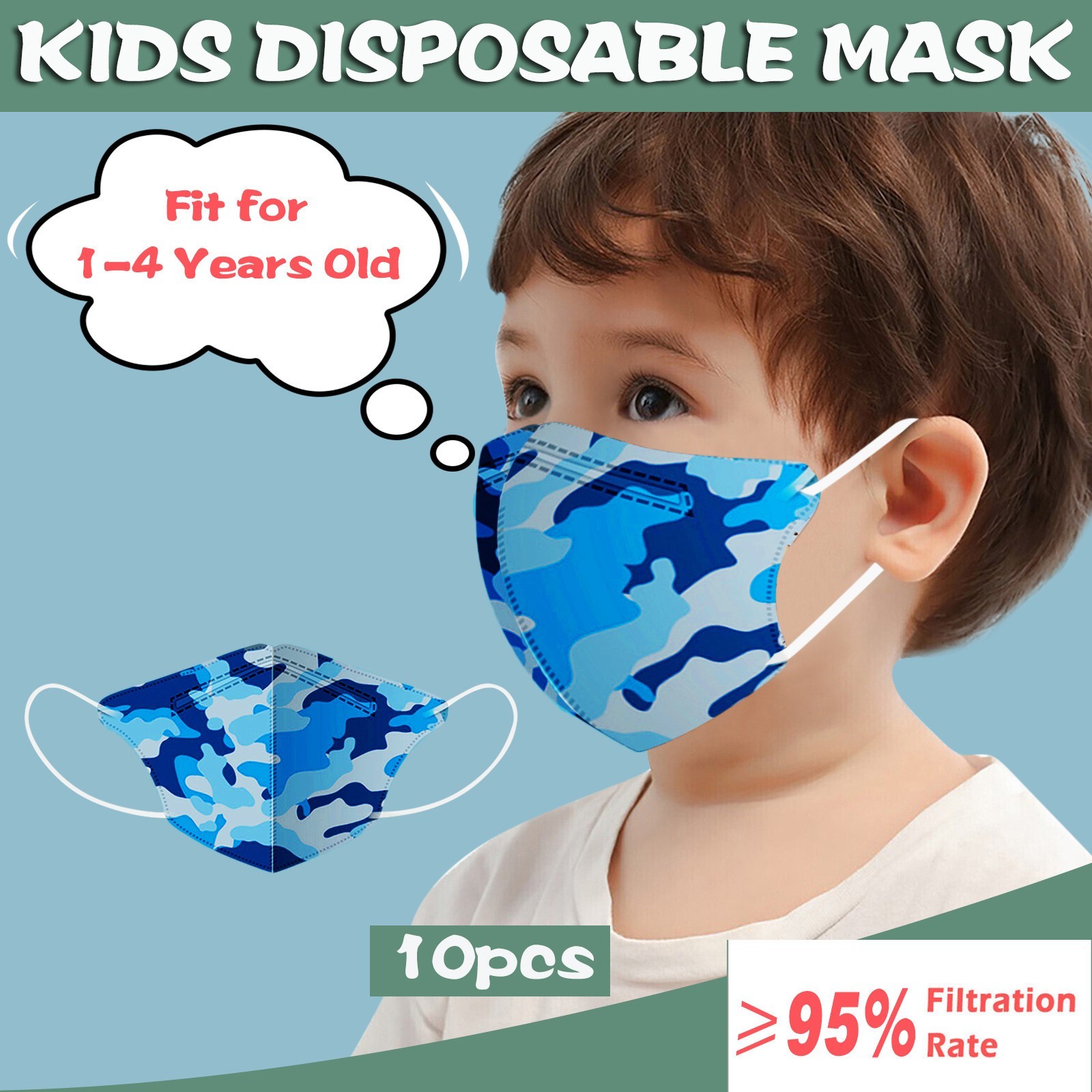 23 Styles 10pcs Kids Masks Children Baby 0-3 Years Old Mask Disposable Face Mask Camouflage Animal Print 4ply Ear Loop Masks